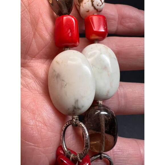 NEW Bamboo coral multi stone sterling silver necklace - Picture 9 of 16